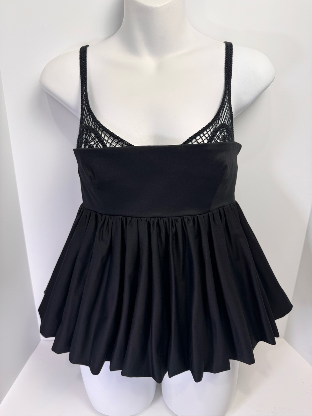 CLEA Mimi Peplum Top Black Crochet Trim Adjustable Strap NWT Medium